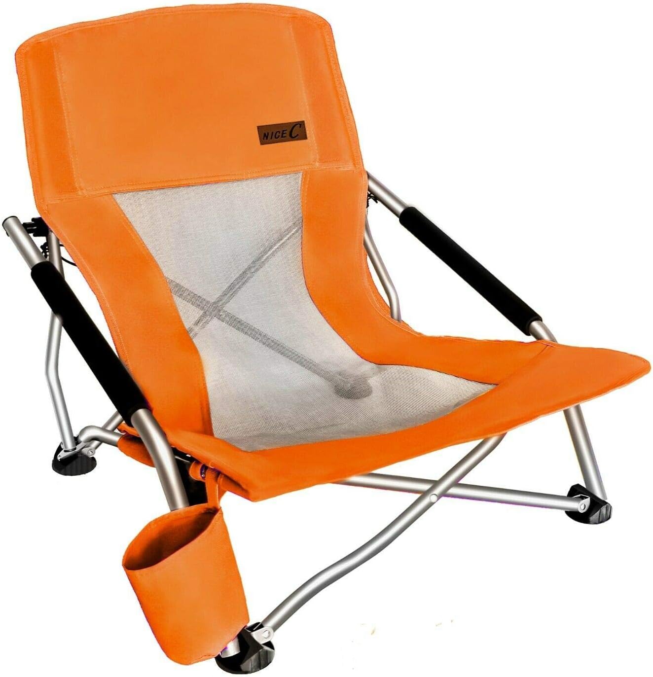 Nice C Adults Low Beach Chair, Sling, Folding, Portable, Concert, Kids, Boat, Sand Chair with Cup Holder & Carry Bag (2 Pack of Blue)