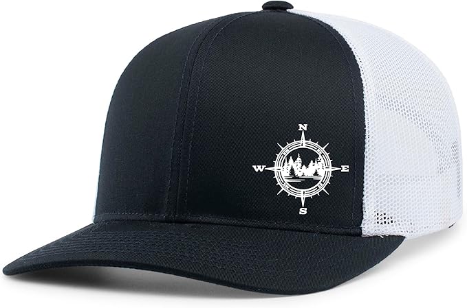 Trenz Shirt Company Men's Outdoors Mountain Scenic Forest Compass Woodland Embroidered Mesh Back Trucker Hat