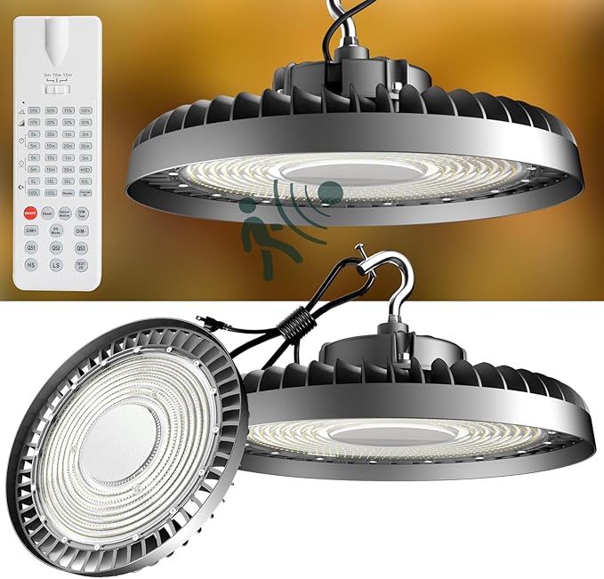 Smart 320W LED High Bay Light with Motion Sensor, 48000lm (Eqv.1200W MH/HPS) High Bay LED Shop Light 100-277V Commerical Grade UFO Lights（Remote Buy Separate）