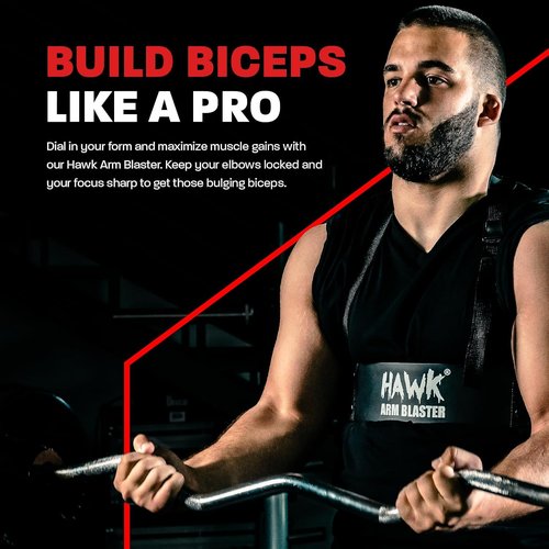 HWK Arm Blaster for Biceps & Triceps, Heavy Duty Aluminum Bicep Blaster with Thick Neoprene Padding for Neck Support, Adjustable Straps for Weightlifting & Bodybuilding, Portable Arm Workout Equipment