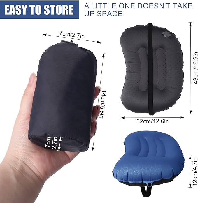 DAWNTREES 2 Pack Inflatable Pillow for Camping,Portable Compressible Ultra-light Travel Inflatable Pillow for Sleeping,Support The Neck and Lumbar,Backpacking Essentials (Blue)