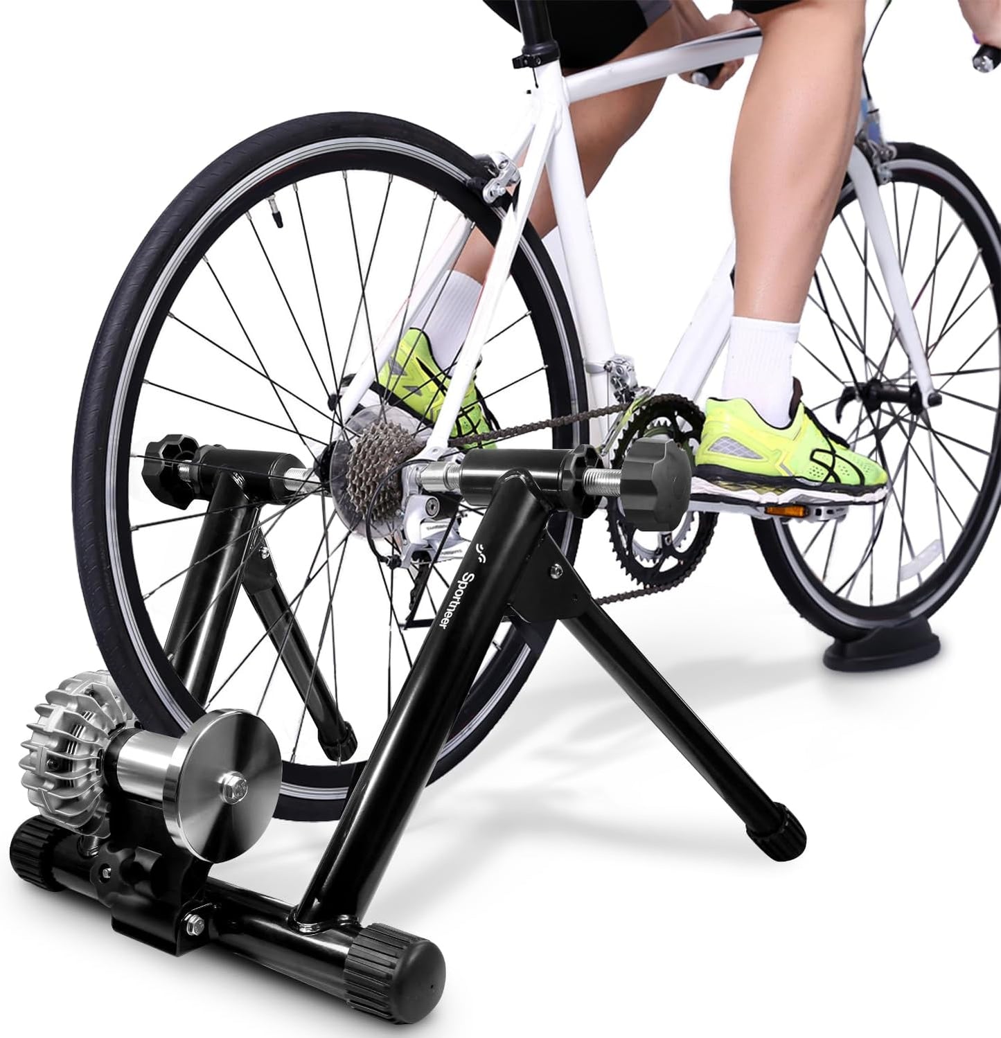 Sportneer Bike Trainer - Fluid Stationary Bike Stand for 26-29" & 700C Wheels - Auto Resistance Control Bike Trainer Stand for Indoor Riding with Noise Reduction Wheel for Road Bikes