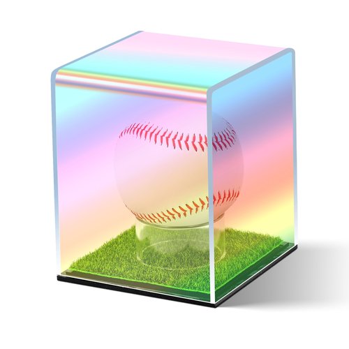 YHNTGB Baseball Display Case Acrylic Cube Box UV Protected Holders Clear Laser Memorabilia Show with Grass Pad for Autograph Ball Storage