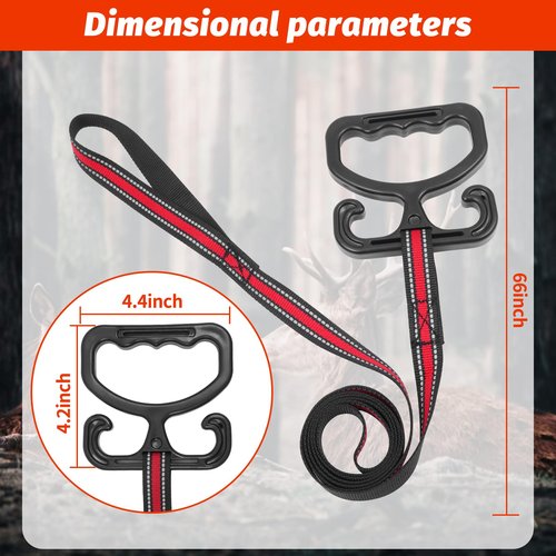 Deer Drag Harness, Heavy Duty Deer Dragging Rop - Sturdy Non-Slip Handle Paired with 66 Inch Nylon Reflective Rope - Includes Storage Bag