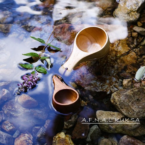 A.F.N.A.L Kuksa Camping Mug Wooden Bushcraft Handcarved Cup, Nordic Style Coffee & Hiking Kuksa, Walnut Wood, Single Hole, 6.7 oz., 6.3" x 3.8" x 2.4"