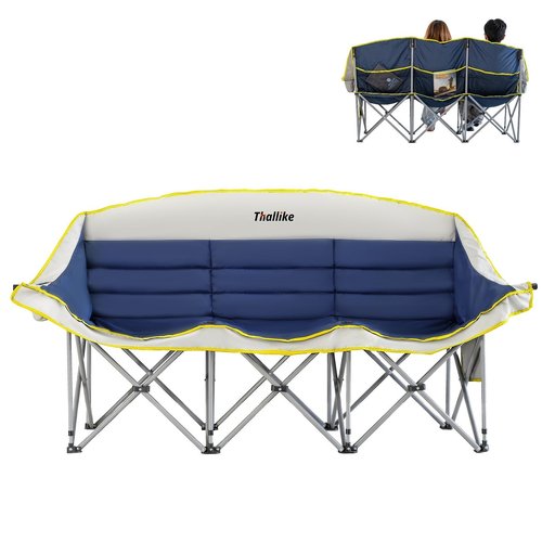 Thallike Double Camping Chair – 2-3 Person Outdoor Folding Sofa with Cup & Wine Glass Holders – Oversized Loveseat Camping Couch for Campfire, RV, Backyard – Supports Up to 660 lbs