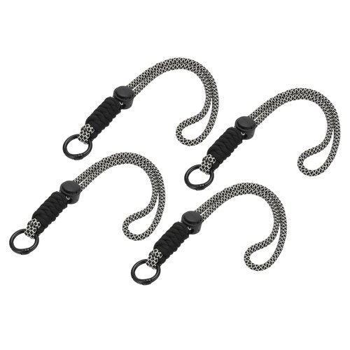 PATIKIL Paracord Lanyard Keychain, 4Pcs Cell Phone Keychain Rope Wrist Lanyards Braided Strap with Spring Ring for Hanging Key, Wavy Design, Black, Grey