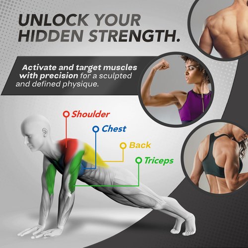 GrowGlo Push Up Board - Portable Multifunction All-in-One Fitness Accessories, Includes Resistance Bands & Pull Up Band, Durable Workout Board for Home Gym, Great Chest Workout Equipment