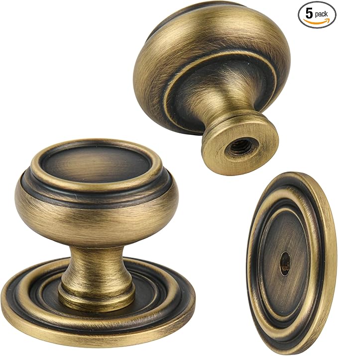 5 Pack Matt Bronze Solid Brass Kitchen Cabinet Knobs,Drawer Pulls, 1.18 Inch 30mm Diameter, Modern Furniture Handles for Cupboard Wardrobe(Antique)