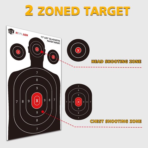 Atflbox Silhouette Paper Target for The Range, 17X25 inch Target Paper for Indoor and Outdoor Use, Suitable for Handguns, Pistols, Rifles, Airguns, Pellet Gun, BB Guns(25 Pack)
