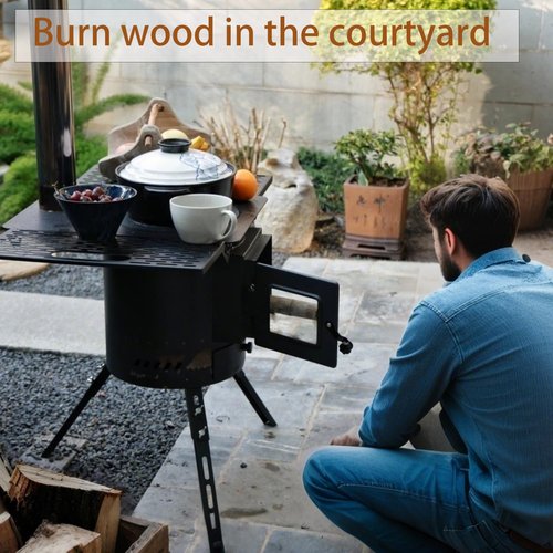 Multifunctional Enamel Wood Burning Stove,Portable Wood Stove - Tent Heaters for Camping,Cooking, Ice Fishing, RV Travel, Sauna | High-Temperature Enamel Rust-Proof | Large Capacity Firebox