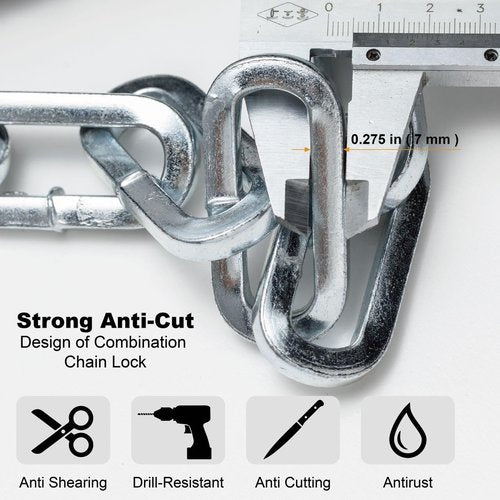 Via Velo 7mm Square 4-Sided Chain Bike Lock, 2.96ft Length, 4 Keys, Sold Secure Bronze, Black, Chain Bike Lock