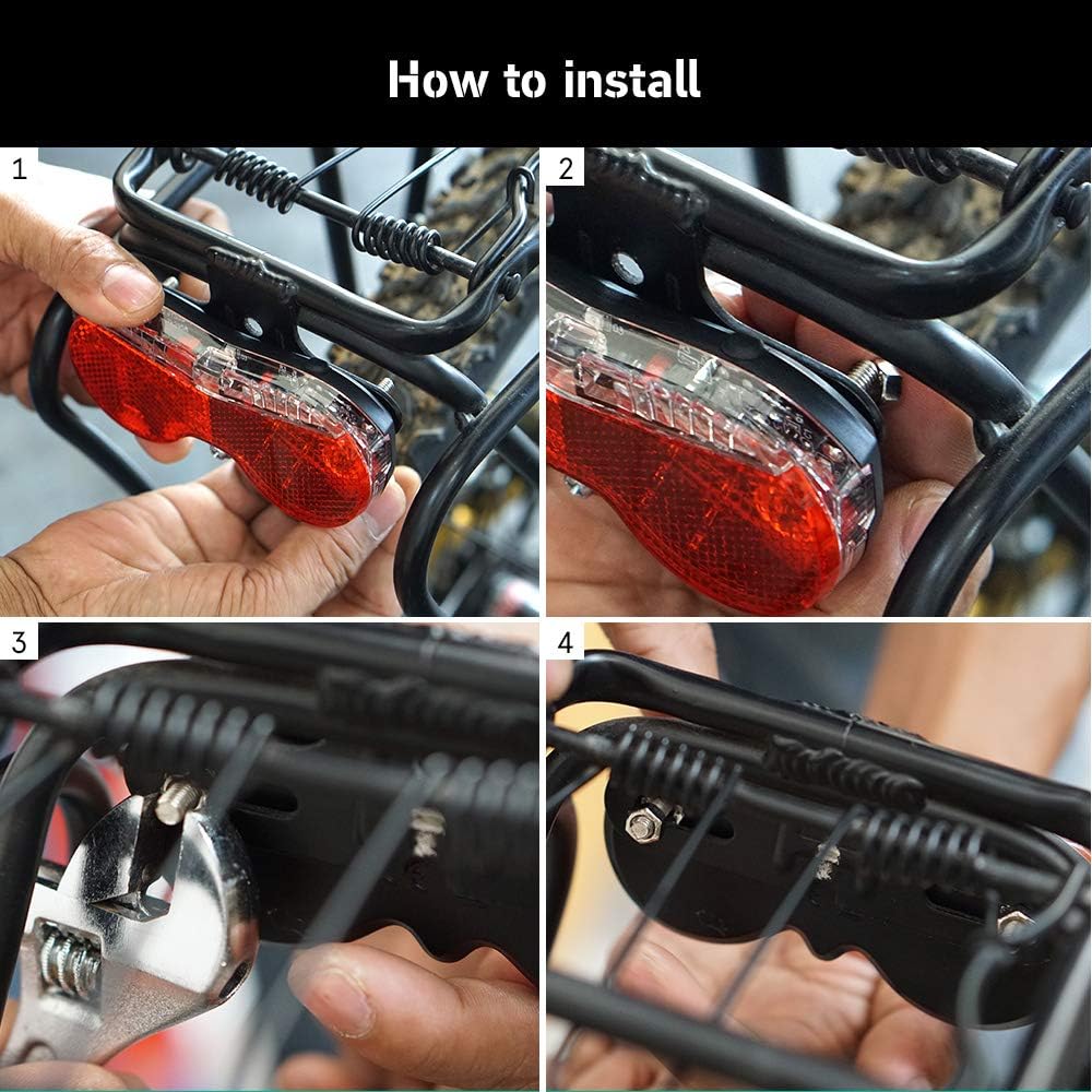 Vincita Rear Carrier Light 3 Super Bright Red LED, Quick-Release with Batteries for Bicycles & Bikes