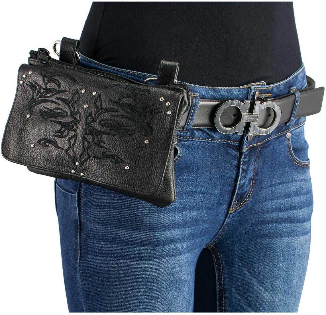 Milwaukee Leather MP8852 Women's Black Leather Multi Pocket Belt Bag