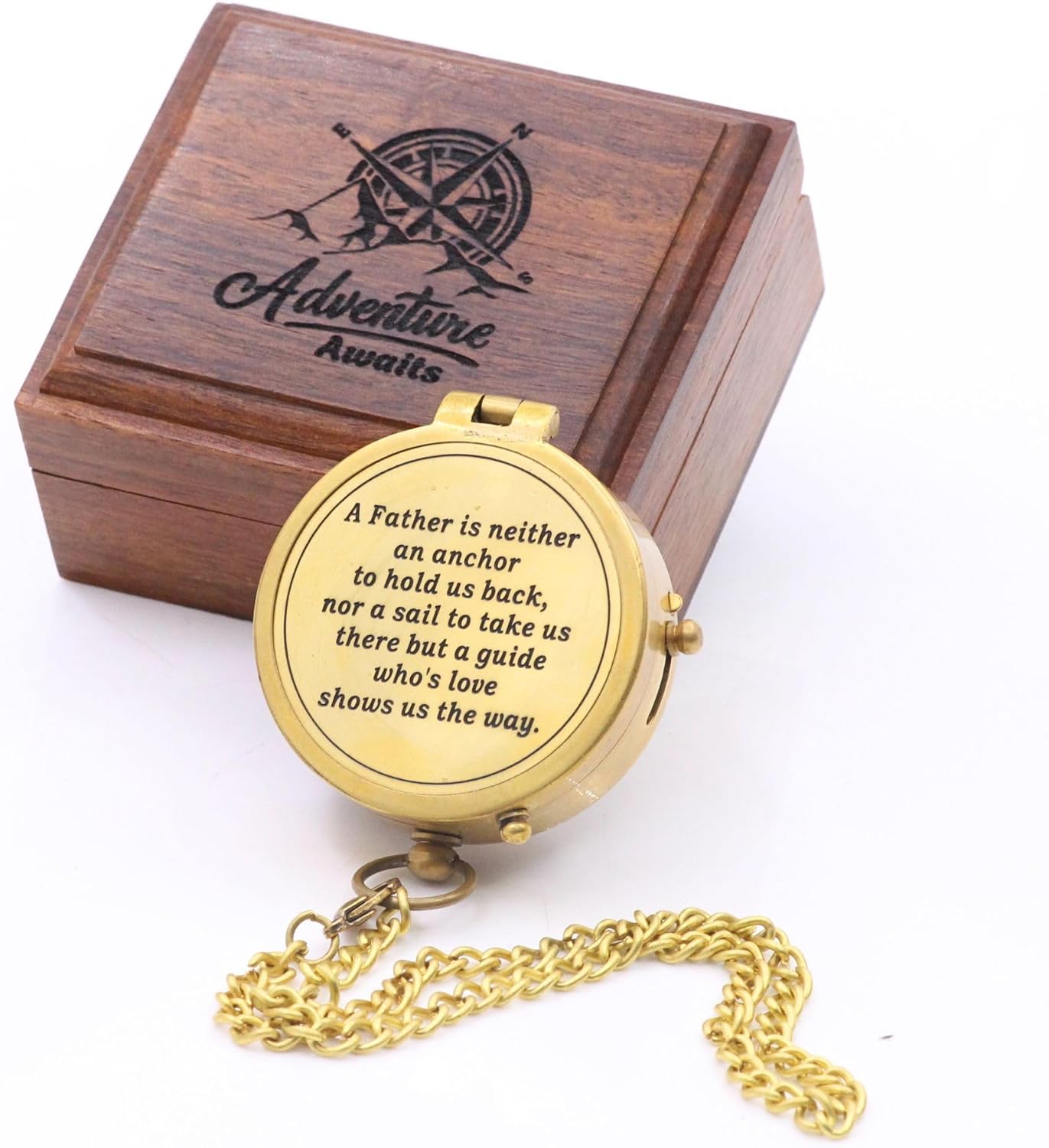 RII Antique Nautical Vintage Directional Magnetic Compass with Famous Scripture Quote Engraved Baptism Gifts with Leather Case or Wooden Case for Dad from Son, Daughter