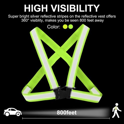 PATIKIL Adjustable Reflective Running Vest Gear, 2 Pack High Visible Reflective Straps Fit All Ages for Night Running Jogging Biking Motorcycle Dog Walking, Green/Yellow