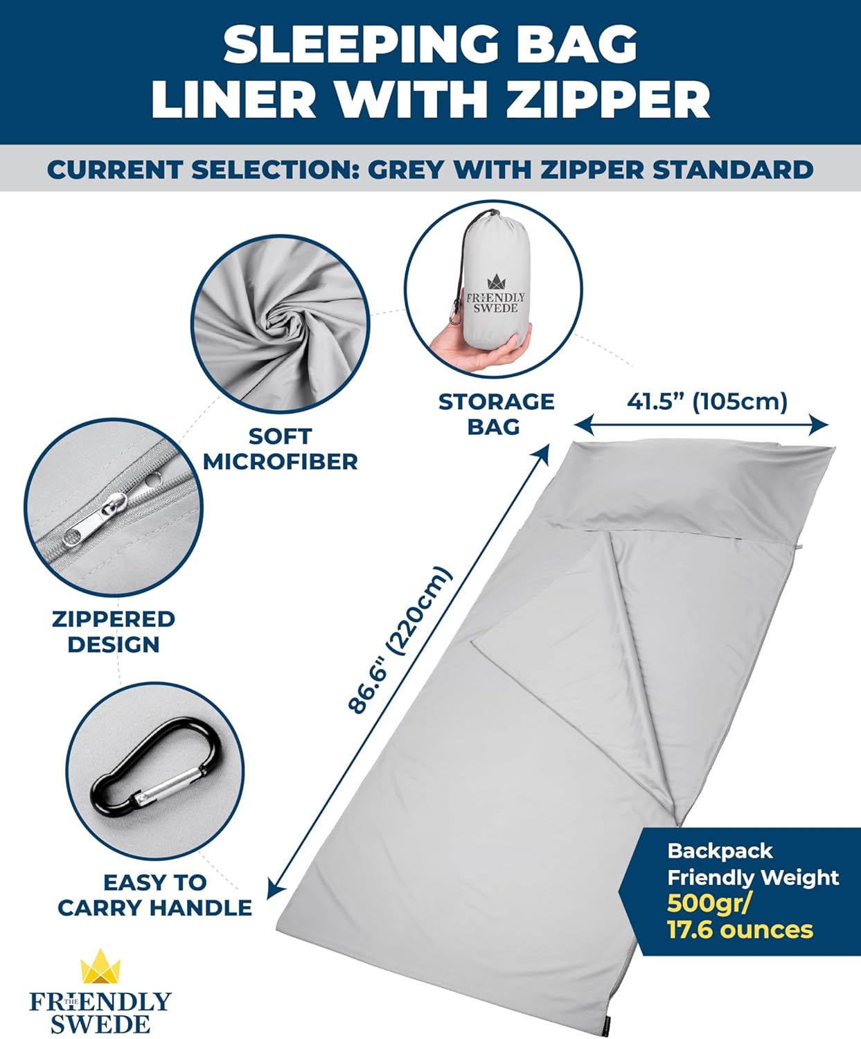 The Friendly Swede Sleeping Bag Liner — Ultralight Polyester or Cold Weather Microfiber Adult Sleep Sack; Thin Travel Sheets for Hotel; Camping Sheets; Travel Sleeping Bag with Pocket-Size Stuff Sack