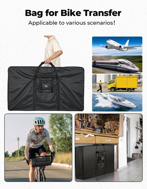 KEMIMOTO Bike Travel Bag Airplane for 26 to 29 inch Mountain Bicycle, 900D Heavy Duty Folding MTB Bike Box Case with Wheels Pack for Air Travel Flights, Water-resistant Cycling Transport Storage