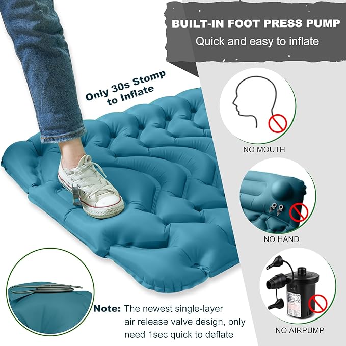 MEETPEAK Camping Sleeping Mat, Inflatable Sleeping Pad Foot Press Lightweight Camping Pad for Backpacking Hiking Traveling, Durable Waterproof Air Mattress Compact Camp Pad Thickness 4 Inch