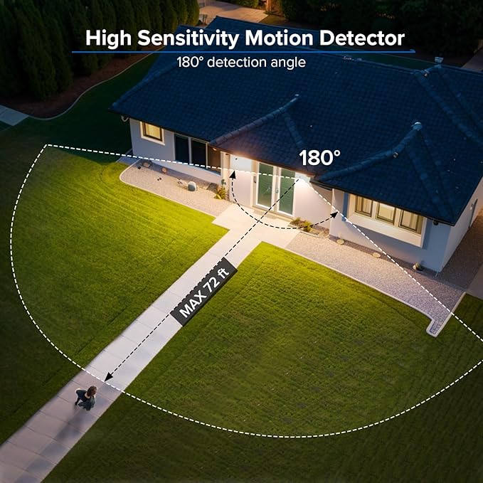 SANSI 7000LM Brightness Motion Sensor Outdoor Lights, 54W 5000K IP65 Waterproof LED Flood Light Outdoor, 700W Equiv Dusk to Dawn Security Lights Adjustable 2 Head 8 Lights for Yard Garage, Hardwired