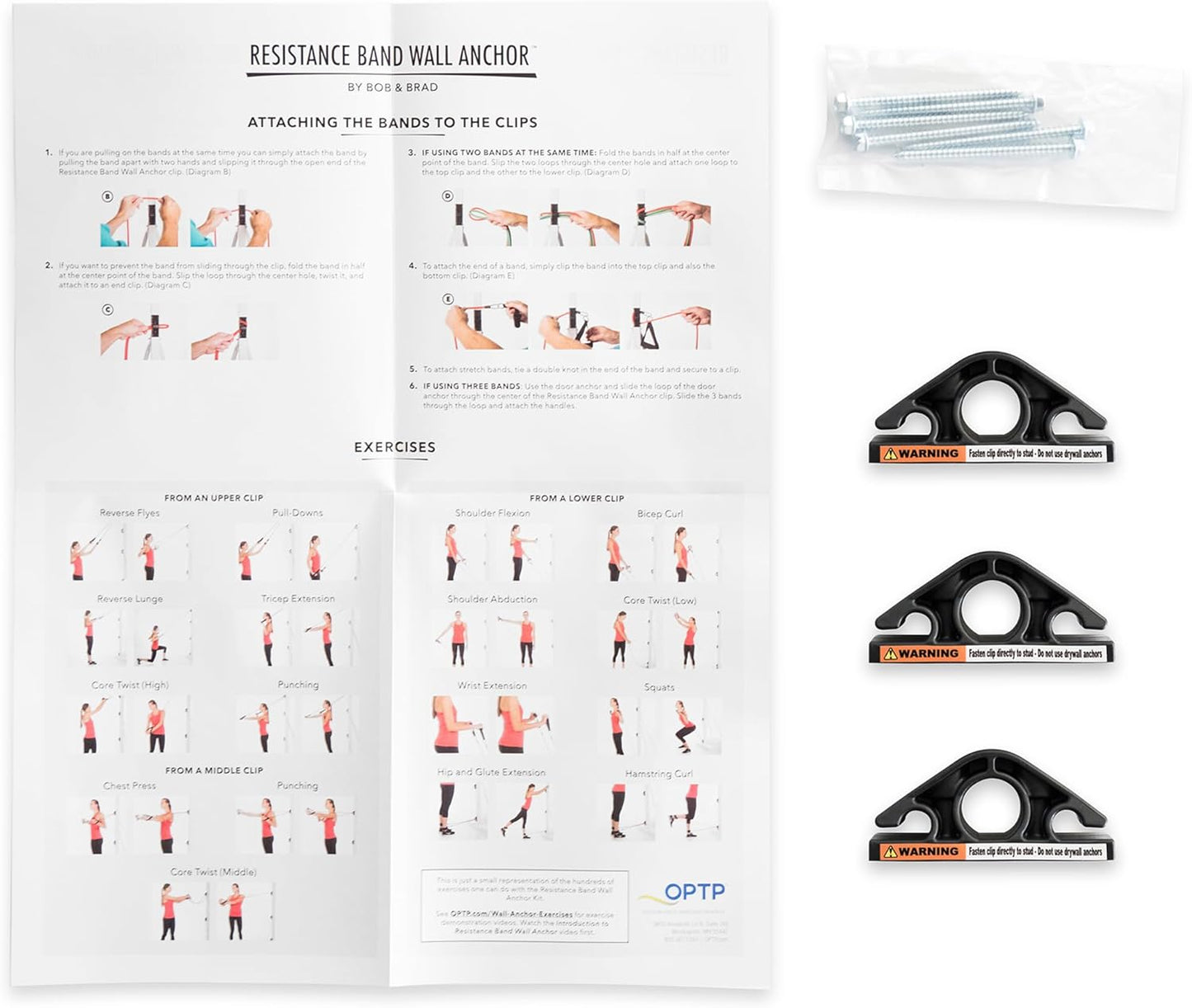 OPTP Resistance Band Wall Anchor Set by Bob and Brad: Wall Mounted Anchors for At Home Resistance Training, Home Gym Workouts, Strength Training, Fitness, and Physical Therapy Exercise