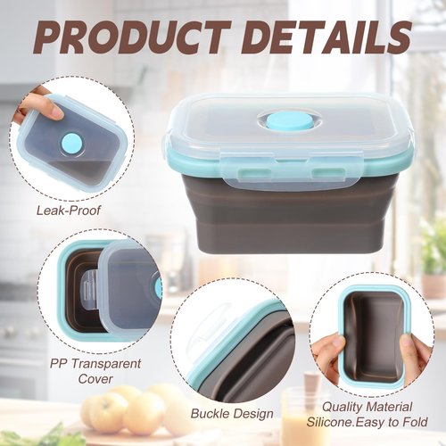 Potchen 4 Pcs Camping Bowls with Lids Collapsible Silicon Travel Bowls 12 oz Expandable Food Storage Containers Sets Portable Folding for Salad Travel Heat Resistant(Gray)