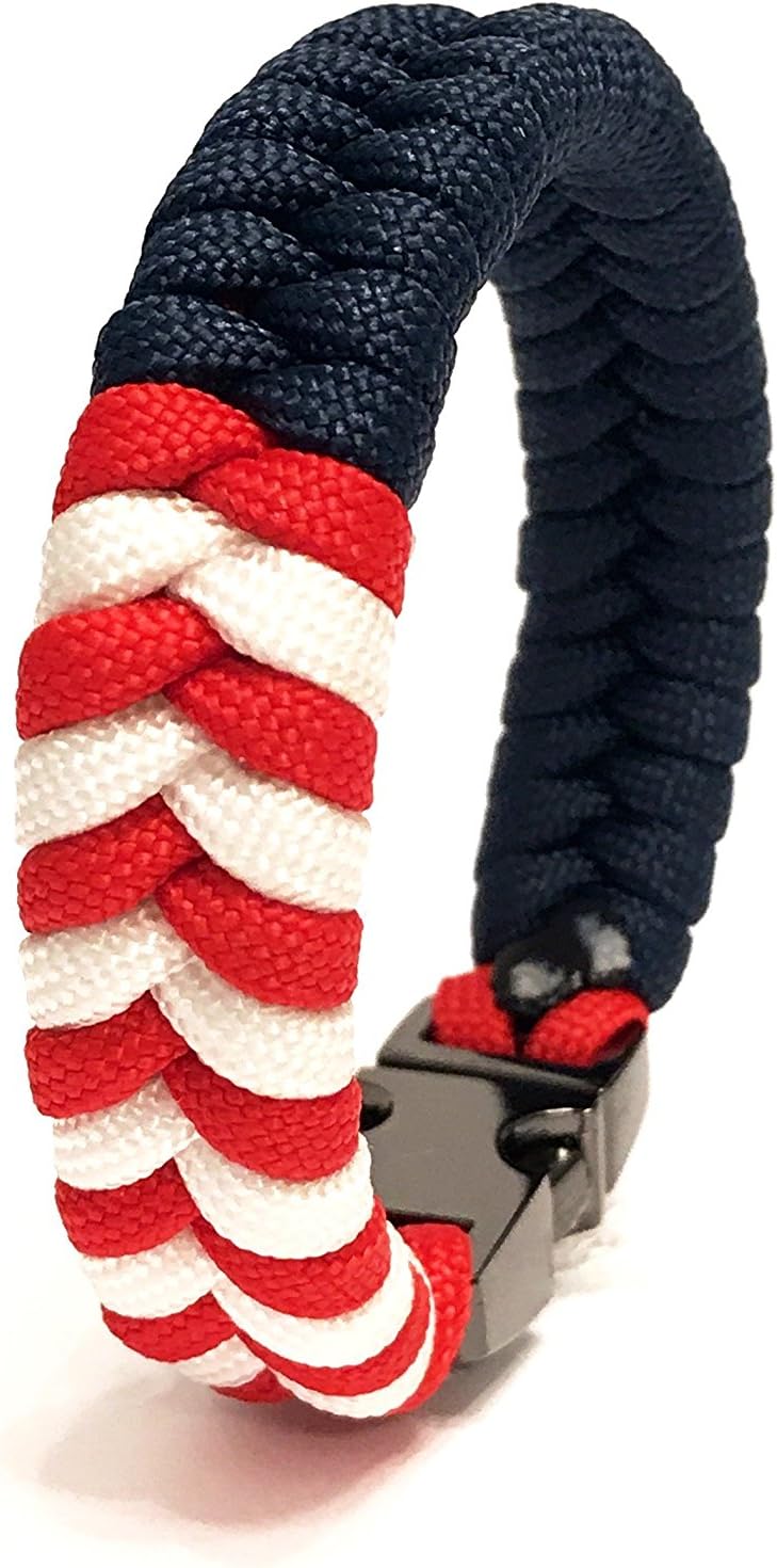 USA American Flag Mens Jewelry Paracord Survival Bracelet with Metal Buckle (Size 8.5)