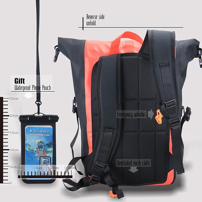 Dry Bags Waterproof Backpack, Waterproof backpack for boating,Floating,hiking, camping and other outdoor activities 25L.(Red)