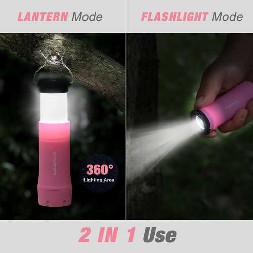 EverBrite 2-in-1 Mini Lanterns and Flashlights with 3 Modes, 2 Pack Portable Outdoor LED Zoomable Torches, Camping Essentials for Hurricane, Hiking, Night Walking, Emergency
