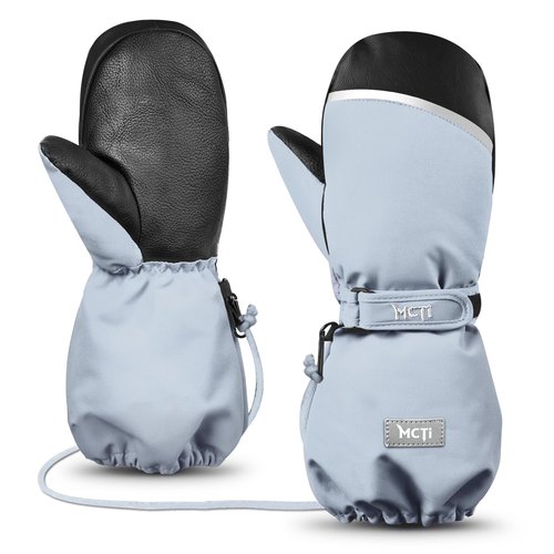 MCTi Kids Mittens Waterproof Winter Ski Warm Sherpa Lined Long Cuff with String