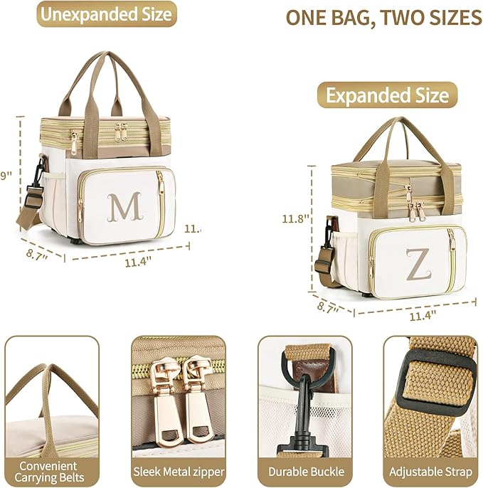 LOKASS Personalized Lunch Bag for Women Work, 16L Initial Insulated Lunch box for Adult/Womens Gift, Leakproof Personalized Gift Lunchbag with Adjustable Shoulder Strap, Cooler Bag Beige - Q