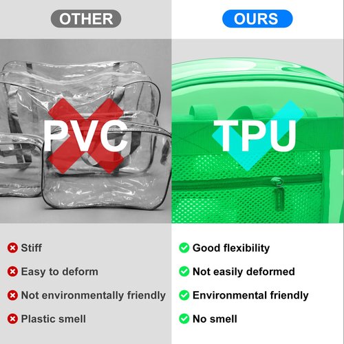 Neurora Clear Backpack Heavy Duty TPU Transparent Backpack for Sports,Work,Security Travel.(Green)
