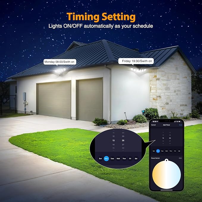 Onforu 5 Heads 120W Smart LED Security Lights Motion Sensor Outdoor, 340° Illumination WiFi Alexa Flood Light 12000LM APP Control, 2700K-6500K Exterior Motion Detector, IP65 Wall Light for Yard, Balck