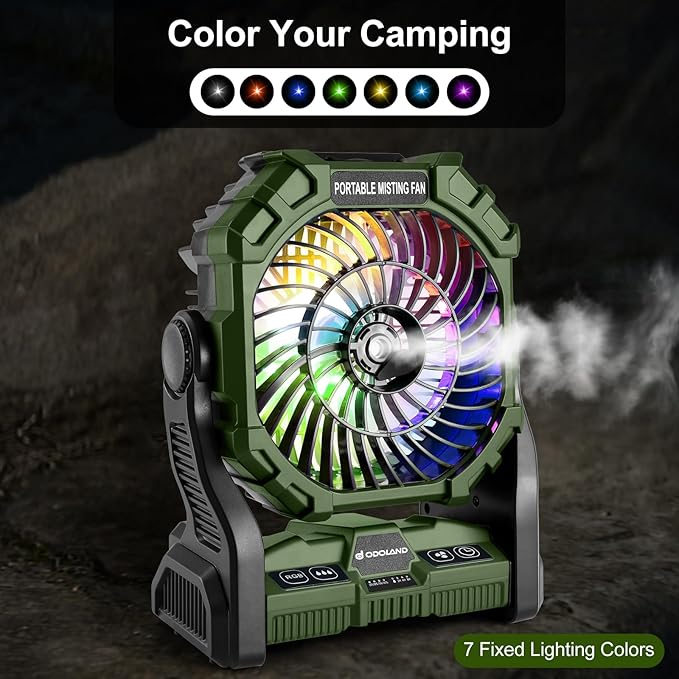 Odoland Bundle - 2 Items Portable LED Camping Lantern ＆ Portable Misting Fan with Light & 250mL Water Tank