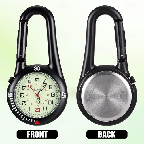 Clip-on Light Alloy Unisex Backpack Buckle Belt fob Watch Black with White dial Ideal for Doctors Climbing (Black)