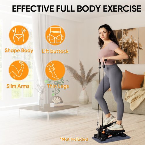 APEXUP Steppers for Exercise at Home, Stair Stepper with Resistance Bands and Mat, 330LBS Loading Capacity Mini Stepper with LCD Monitor for Full Body Workout Cardio