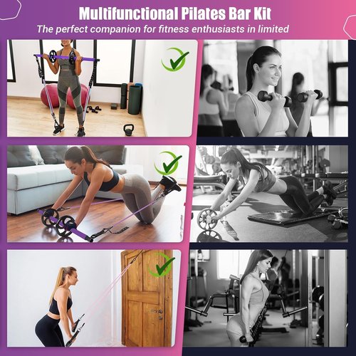 Pilates Bar Kit with Stackable Resistance Bands - Workout Equipment for Legs, Hip, Waist, Arms - Fitness Equipment for Women & Men Home Gym Yoga