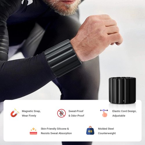 Wrist & Ankle Weights for Women Men,Adjustable Magnetic Snap Wrist Weights Set of 2 (1Lbs Each),Black Silicone Weighted Bracelet Set for Pilates, Yoga, Running & Walking