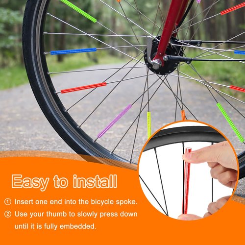 HARFINGTON 72pcs Bike Reflective Spoke Skins 0.2" Plastic Bicycle Spoke Reflectors Spoke Covers Trim Wrap Wheel 360°Visibility for Road Mountain Bike Motorcycles Decoration, Yellow