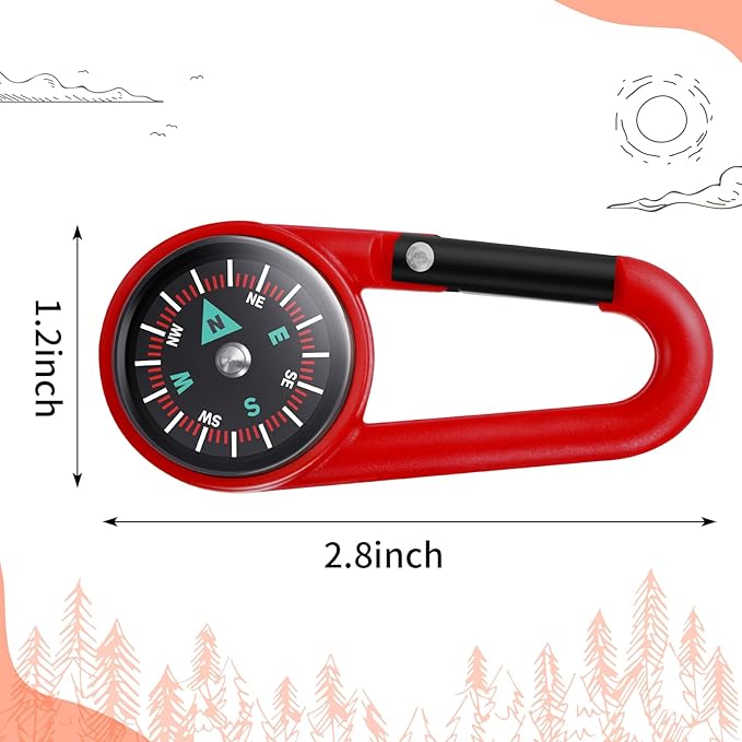 TOODOO 32 Pcs Compass Keychain for Kids Adventure Camping Small Keychain Belt Clips With Holes Compass Metal Buckle Keychain Outdoor Camping Party Favors