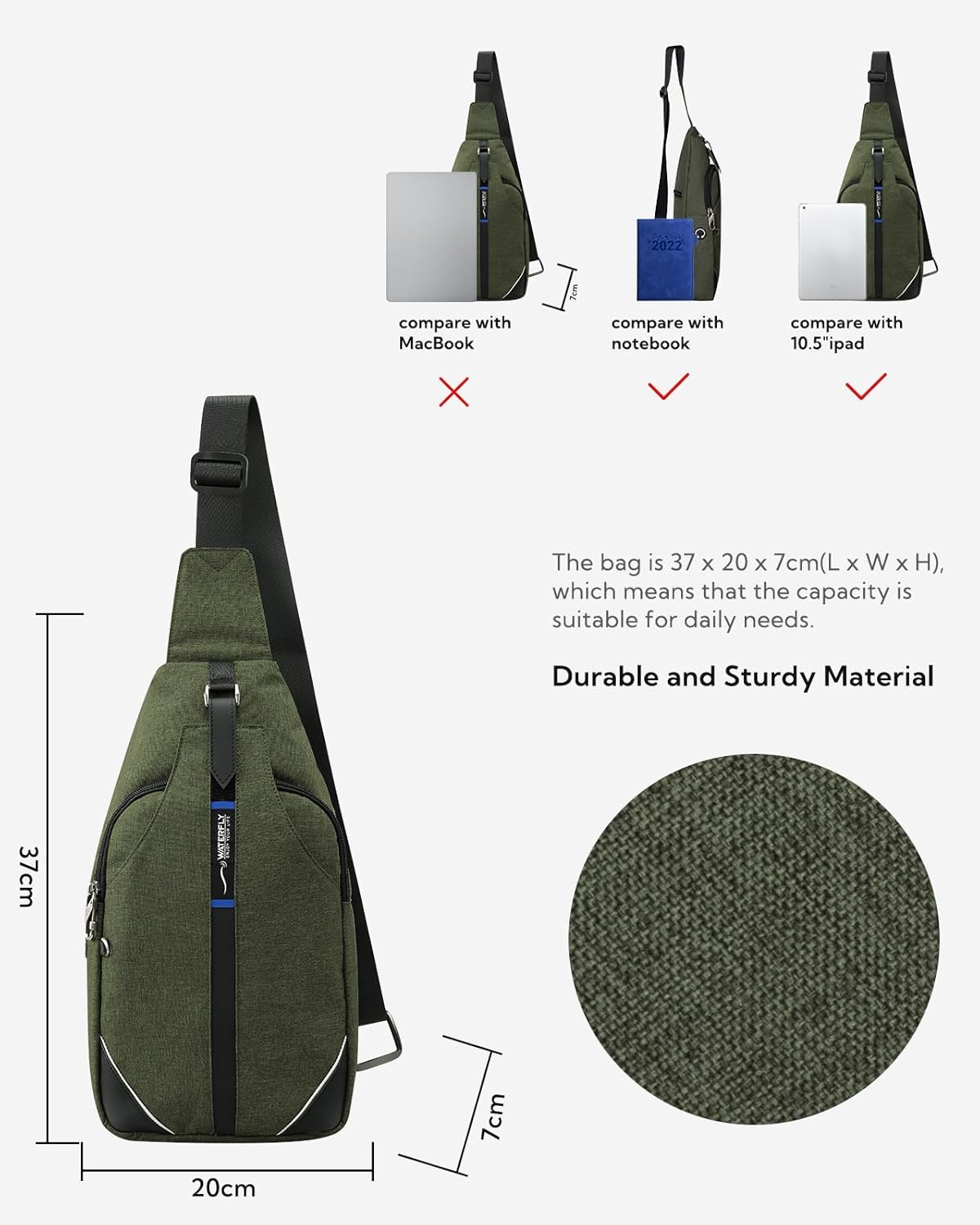 WATERFLY Small Crossbody Sling Backpack Anti Theft Backpack for Traveling Chest Bags for Men&Women Multipurpose Casual Daypack Hiking Shoulder Bag (Black)