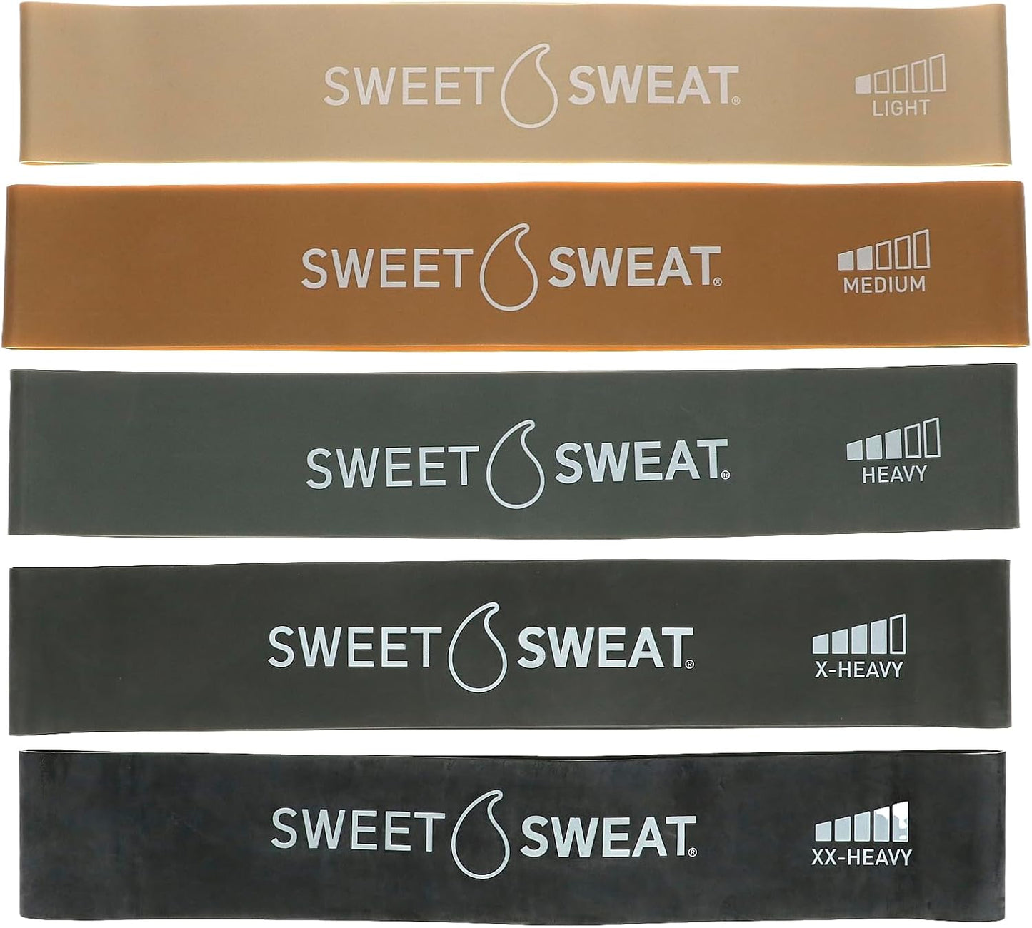 Sweet Sweat Mini Loop Resistance Bands - Set of 5 | Exercise Hip Booty Bands for Squats, Lunges, Physical Therapy, Yoga, Pilates, Rehab & Home or Gym Workouts
