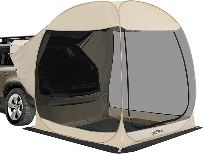 All Weather Camping Screen Tent/SUV Tent, Outdoor Pop Up Tent for Camping with Shelter Mesh & Waterproof PVC, Instant Tent Screen House Portable for Car SUV Van Camping