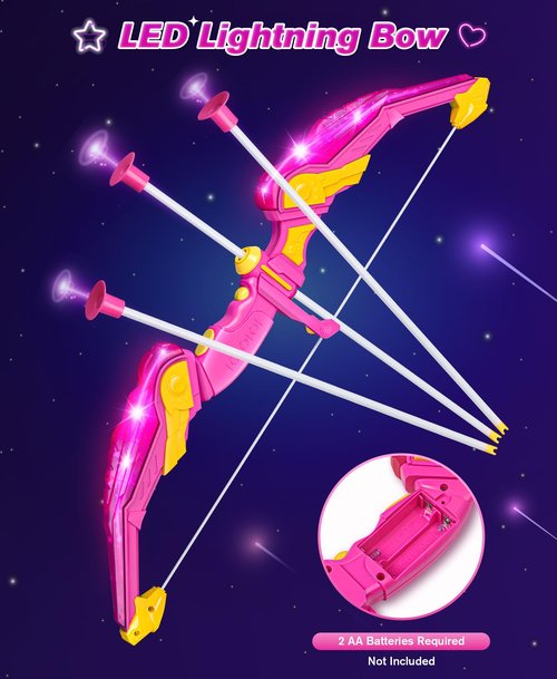 DUDUCOFU Kids Bow and Arrow Set Toys for Girls, LED Light Up Archery Bow Set with Princess Cape and Crown, 10 Suction Cup Arrows, Indoor and Outdoor Play Birthday Gift Toy for Kids Boys Girls