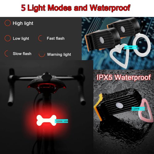 YUERWOVER Rechargeable Bike Tail Light LED Bicycle Rear Light Cycling Night Essential Bright Seat Back Safety Lamp Bone Shape 5 Modes Warning Waterproof Flash MTB Light for Men Women Kids(Bone)