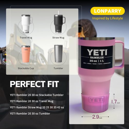 LONPARRY 2-Pack Silicone Boot for YETI Rambler Tumbler with Handle and Straw Lid 25 35 42 oz Bottom Sleeve for YETI Rambler 20 34 oz Stackable Tumbler Glossy Aqua