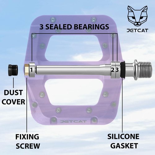 JETCAT Mountain Bike Pedals Flat - MTB Pedals Flat, Bicycle Pedals for BMX/MTN/Road/Gravel/EBike, BMX Pedals, Platform Pedals, Adults & Kids Bike Replacement - Purple 9/16