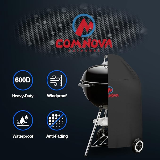 Comnova Charcoal Kettle Grill Cover - 600D BBQ Cover for Weber 18 Inch Charcoal Grill, Heavy Duty Waterproof Cover for Weber 18 Inch Original Charcoal Kettle, Cuisinart 18 Inch Kettle Grill and More