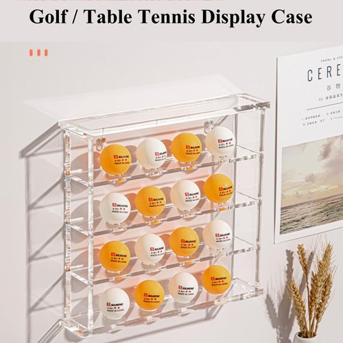 2 Packs 5-Layer Acrylic Golf Ball Display Case Wall Mount Table Tennis Ball Display Shadow Box Holds 20 Balls