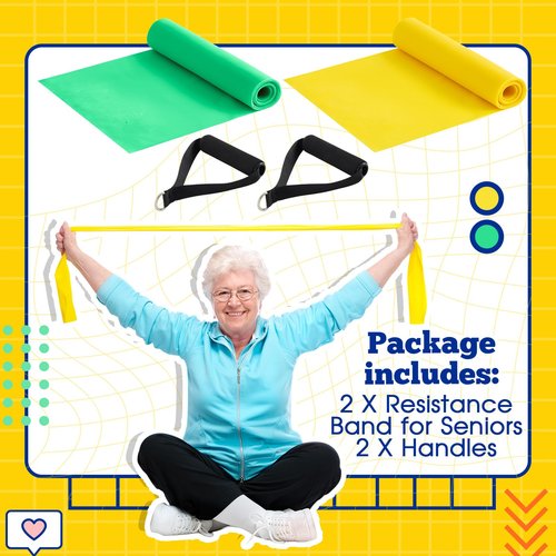 Relaxgiant 2 Pcs Resistance Band with Handles Chair Exercise Physical Therapy Band for Seniors Citizen Gifts Elderly Women Therapy, Stretch, Recovery, Home Exercise(Yellow,Green)